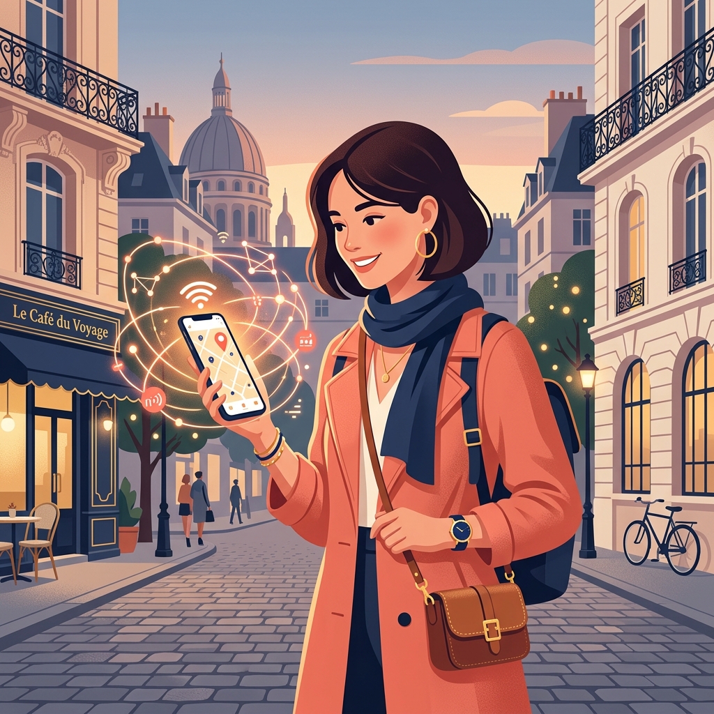 Premium travel eSIM connectivity illustration